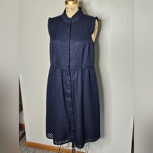 KARL LAGERFELD | DARK BLUE EYELET SHIFT DRESS | SIZE 10